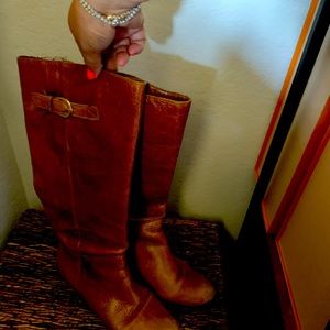 Cognac knee high boots
